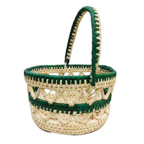 Handwoven Natural & Green Striped Fruit Basket