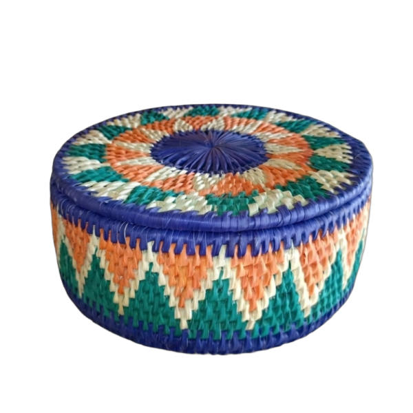 Handwoven Blue & Peach Geometric Sindhi Hotpot