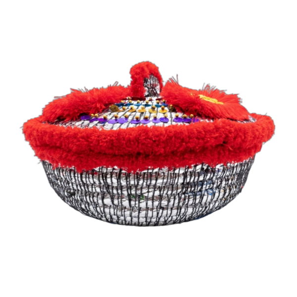 Handwoven Silver & Red Embellished Sindhi Hotpot